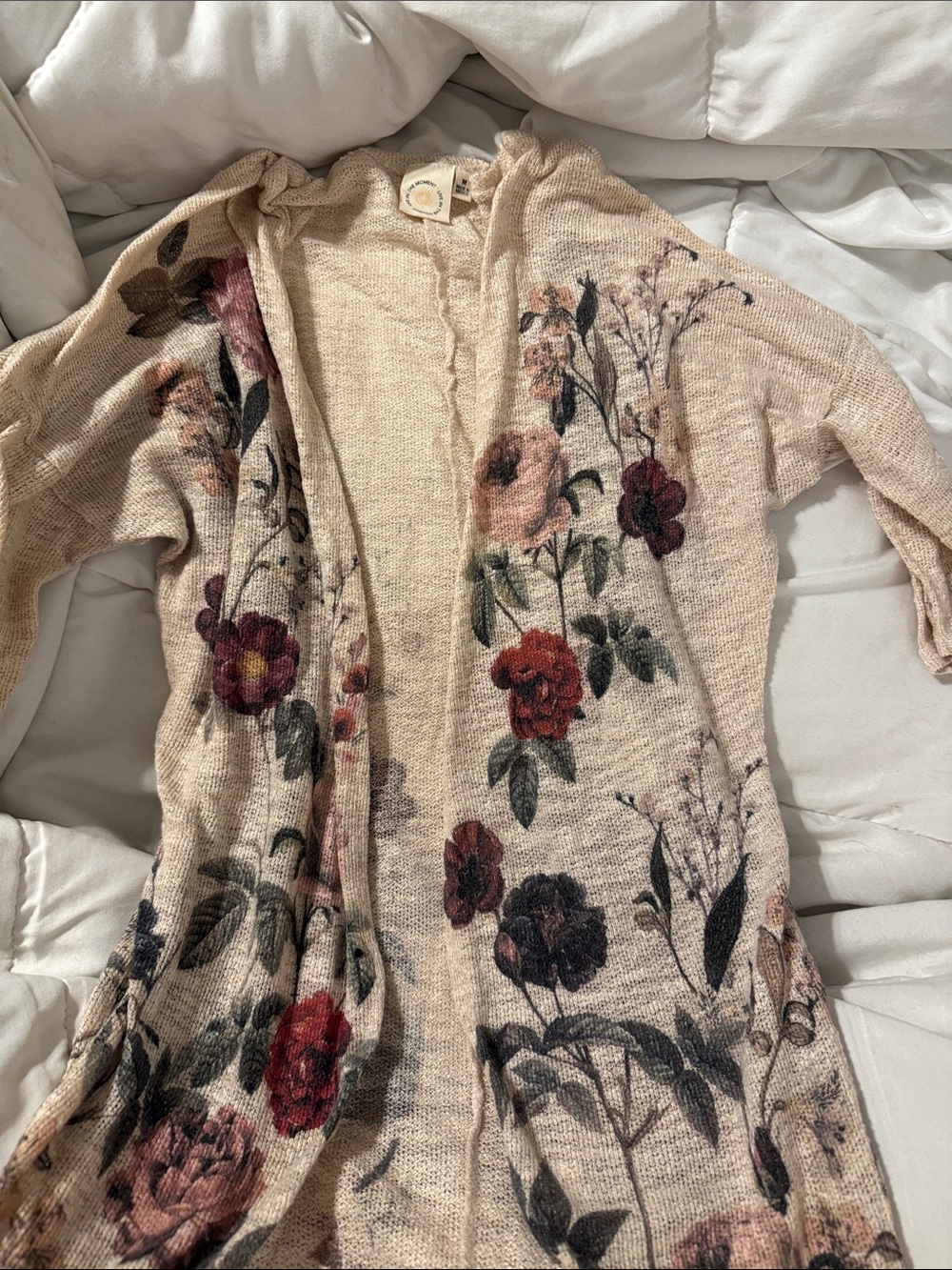 Live in the Moment Beige Lightweight Floral Open-Front Women's Sweater Cardigan